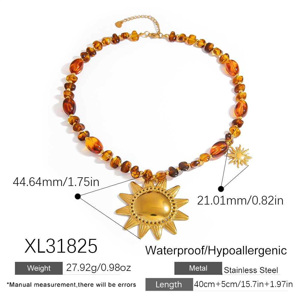 1 Piece Retro Sun Resin Beaded Necklace 