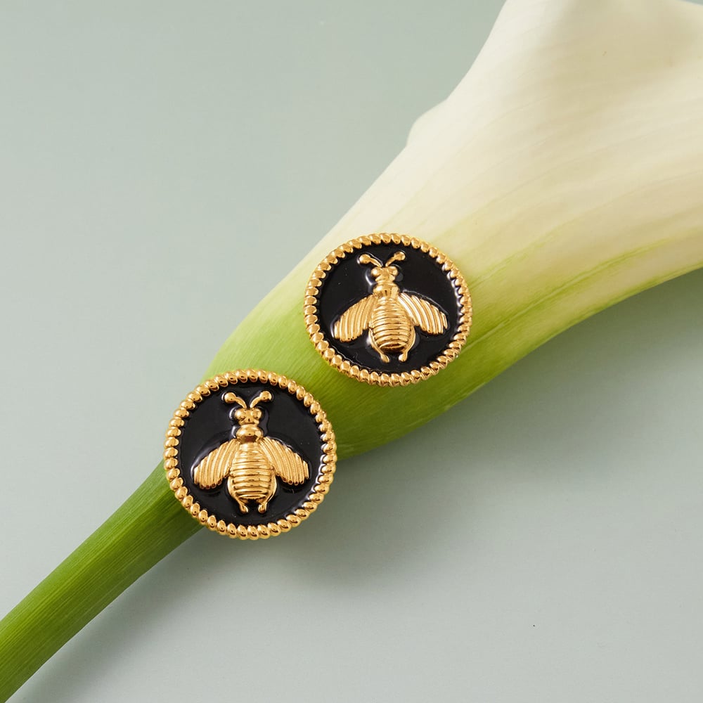 1 Pair Gorgeous Bee Pattern Stainless Steel Gold Color Women's Stud Earrings Picture4