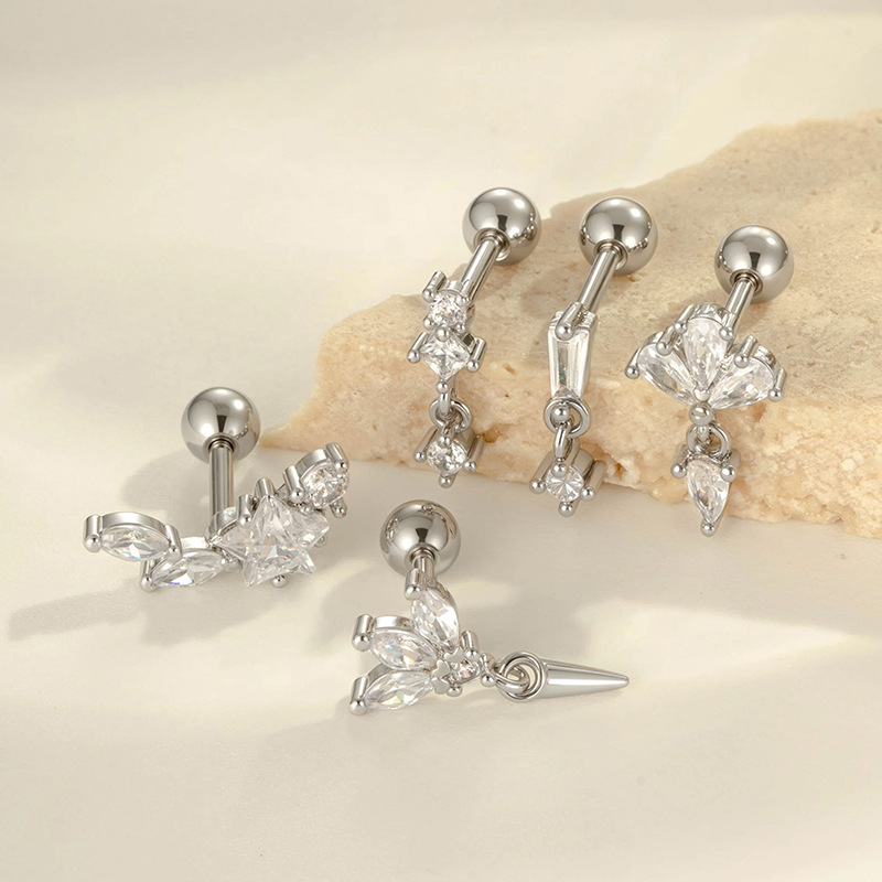 1 Stück geometrische Figur Kupfer Gold Farbe Zirkon Damen Piercing Ohrringe Bild3