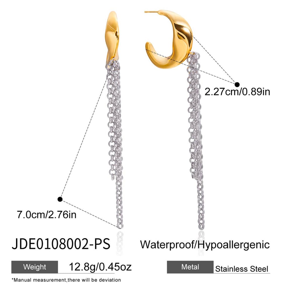1 par de pendientes colgantes minimalistas de acero inoxidable con borlas en colores dorado y plateado para mujer h5Imagen2