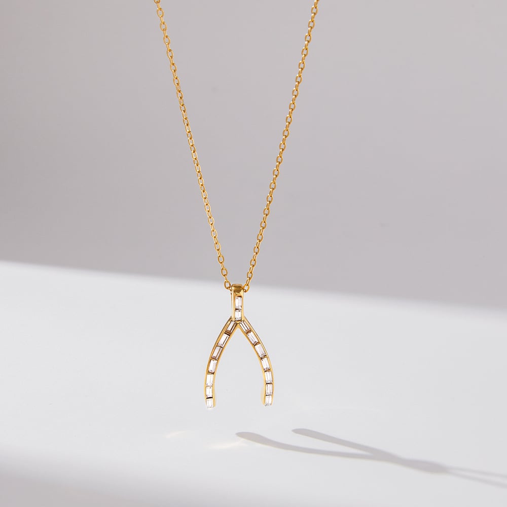 1 Piece Classic Irregular Shape Stainless Steel Gold Color Zircon Women's Pendant Necklaces h5Picture5