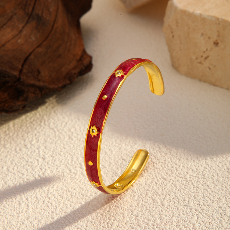 1 Piece Enamel Stainless Steel Gold Color Cuff Bracelet Picture3