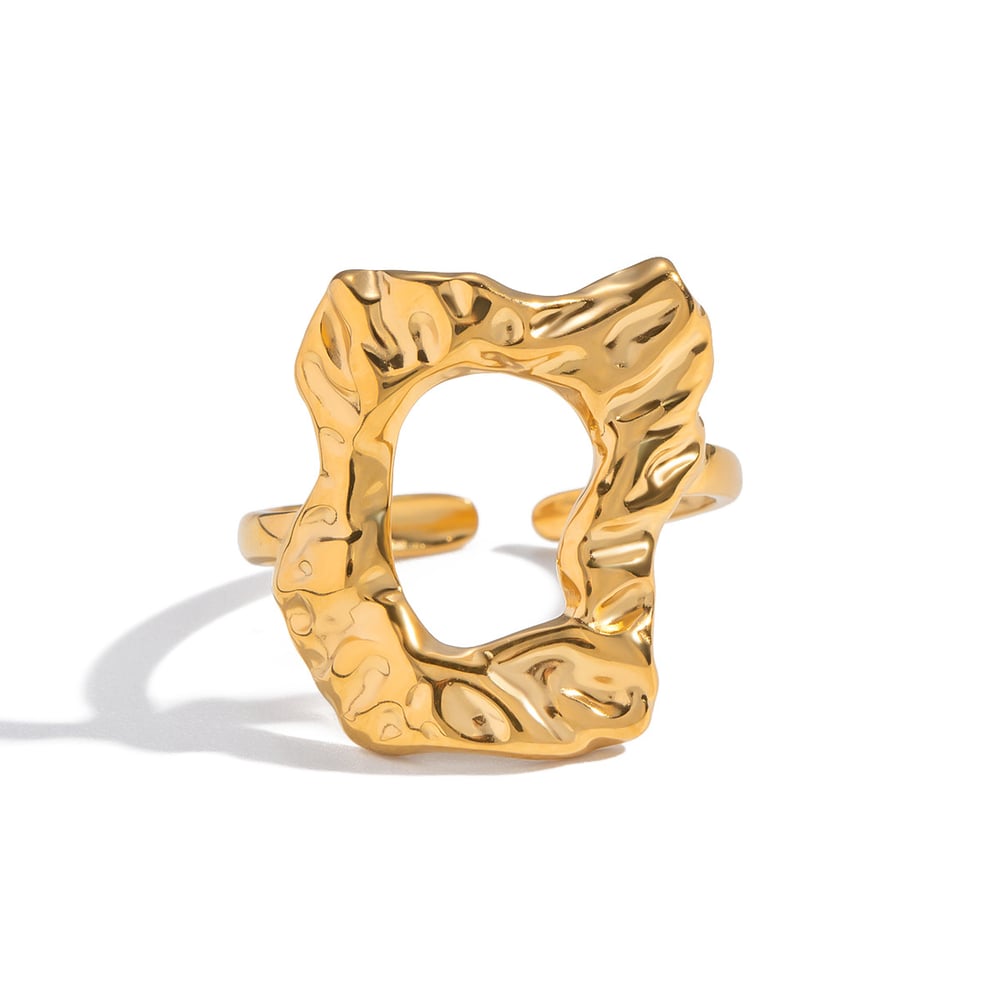 1 Piece Irregular Shape Hollowed-out Stainless Steel Gold Color Statement Ring h5Picture5