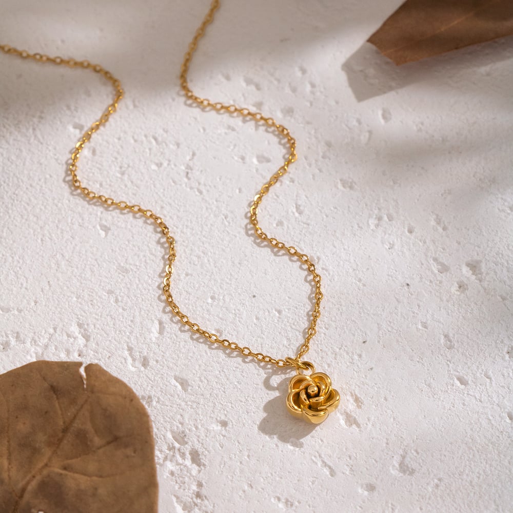 1 Piece Sweet Flower Stainless Steel Gold Color Pendant Necklace h5Picture4