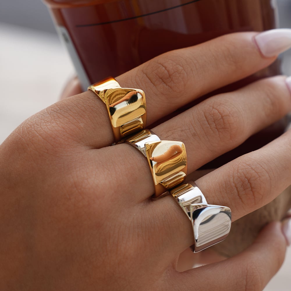 1 Piece Solid Color Irregular Shape Stainless Steel Statement Rings h5Picture4