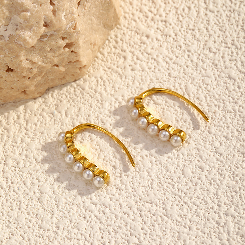 1 Pair Irregular Shape Stainless Steel Pearl Gold Color Stud Earrings h5Picture3