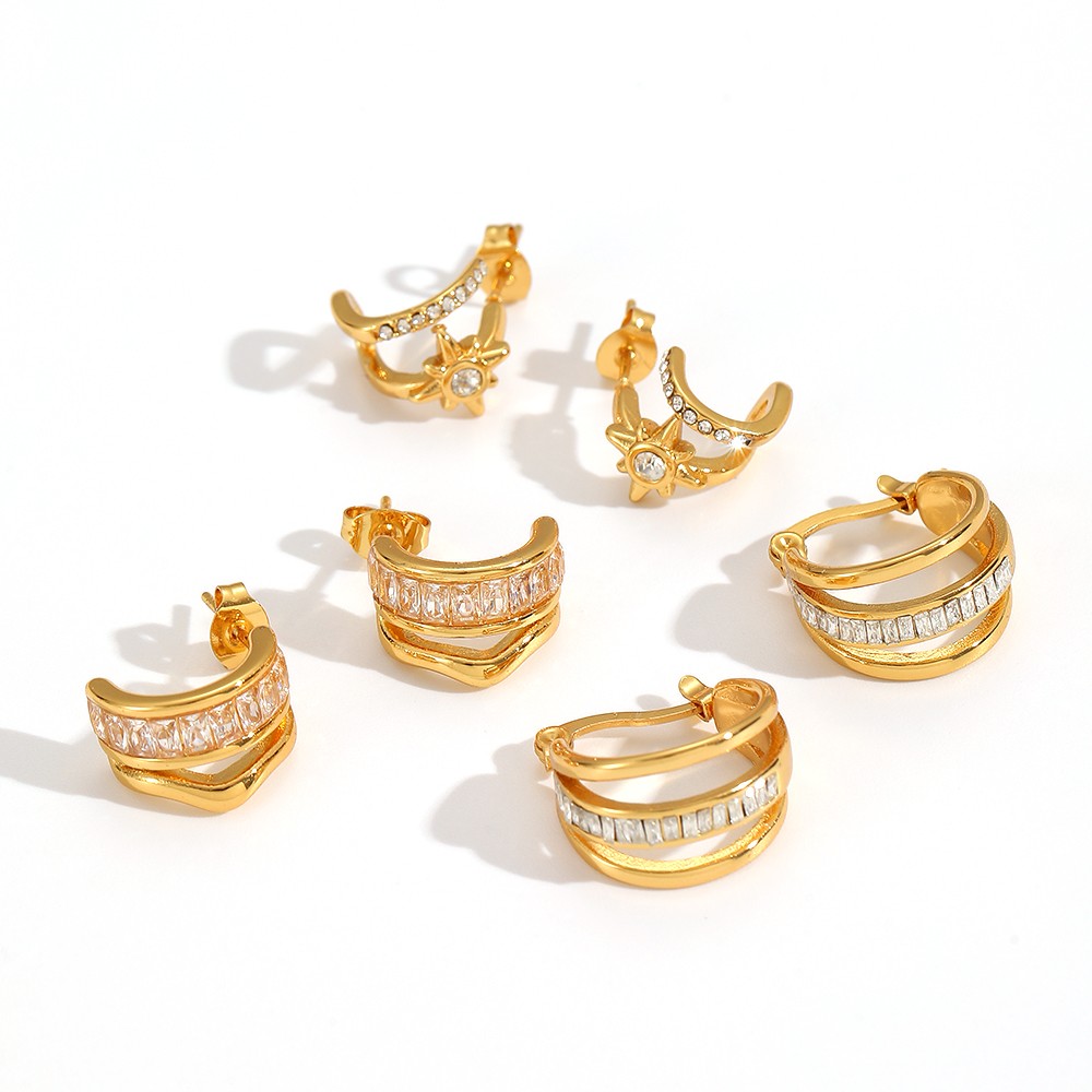 1 Pair Stainless Steel Gold Color Hoop Earrings Picture4