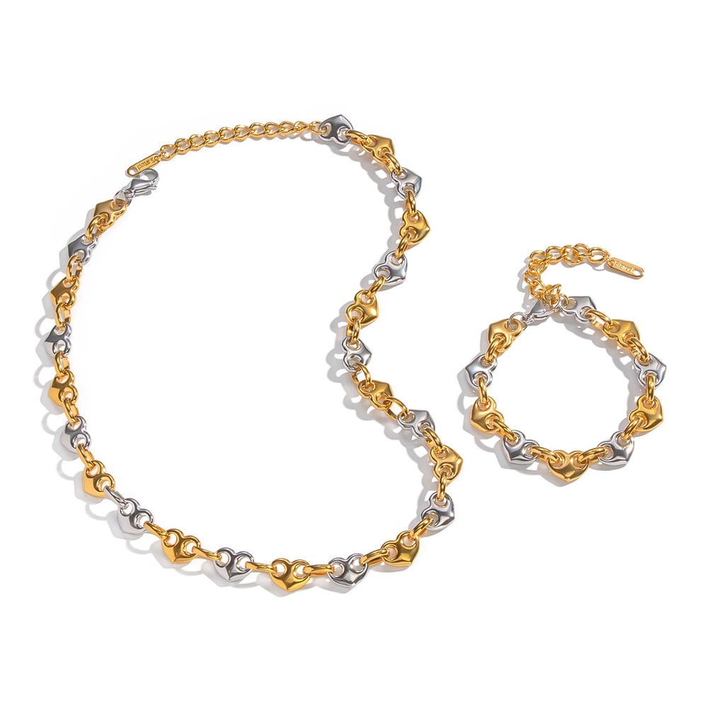 Heart Mixed Gold & Silver Color Stainless Steel Necklace Set Picture5