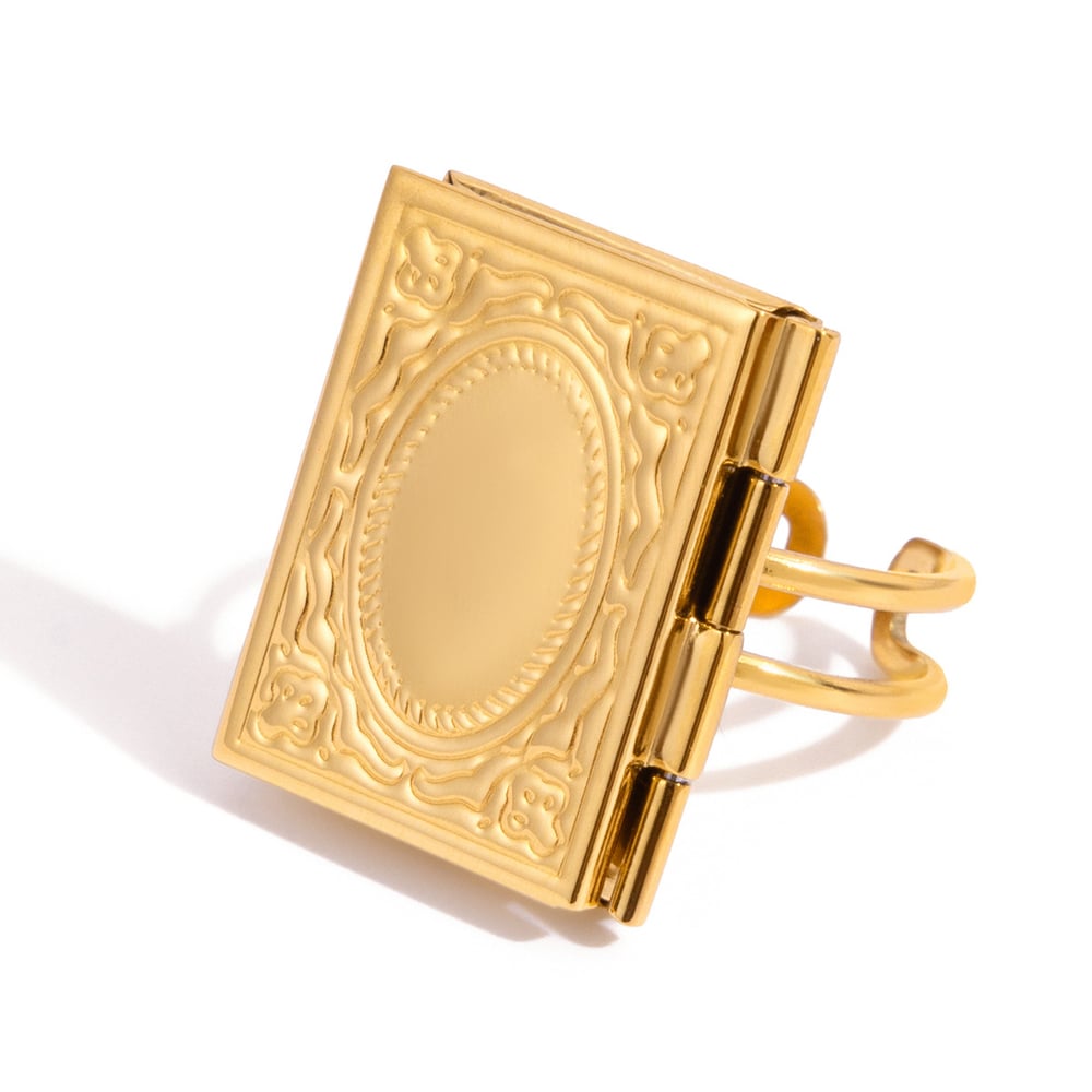 1 Piece Romantic Rectangle Photo Album Stainless Steel Gold Color Statement Rings