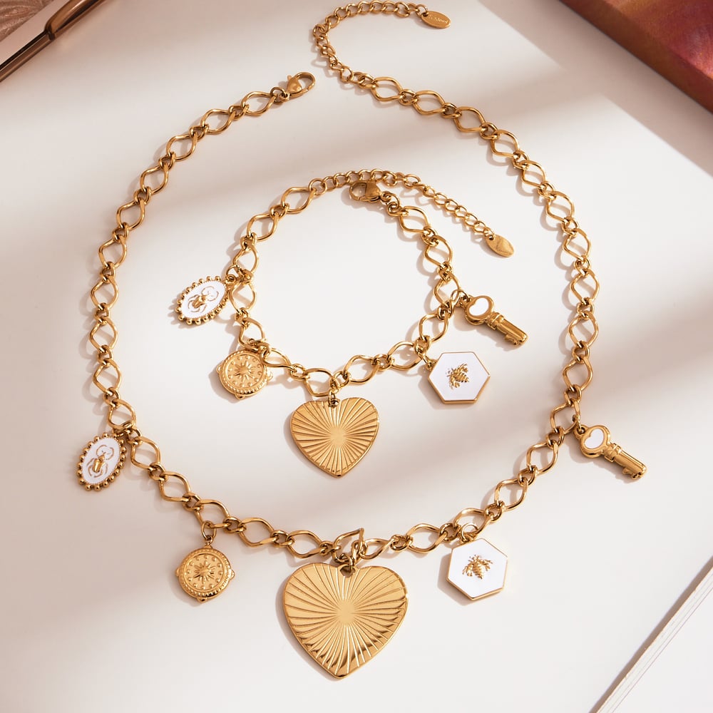 Shinning Series Heart Stainless Steel Gold Color Women's Jewelry Sets h5Picture5