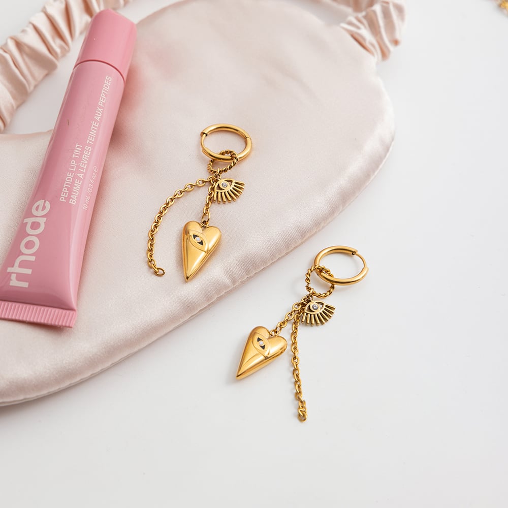 1 Paar luxuriöse Teufelsauge-Herz-Ohrringe aus Edelstahl in Goldfarbe für Damen Bild5