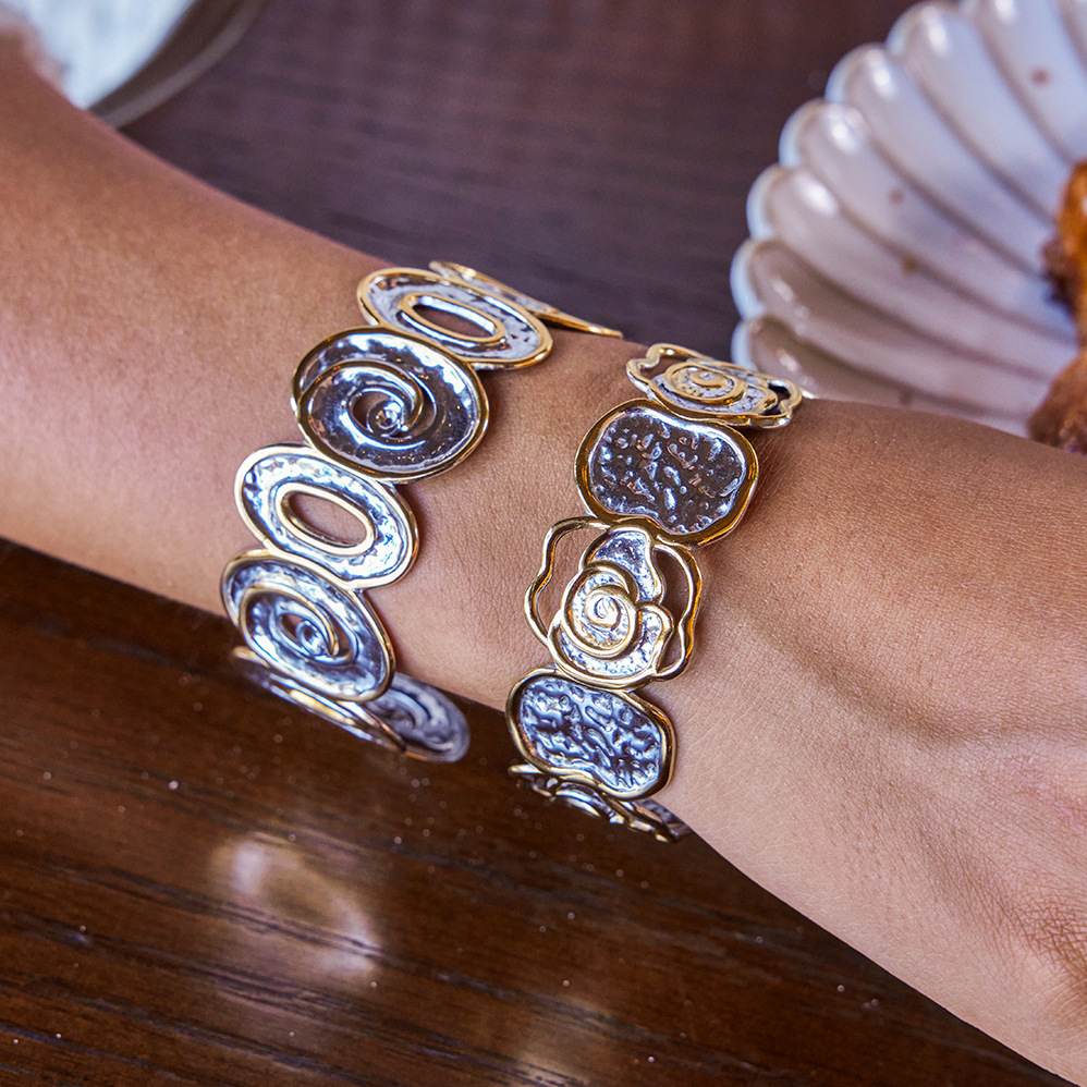 1 Piece Rose Mixed Gold&Silver Colors Stainless Steel Women's Cuff Bracelets Picture2