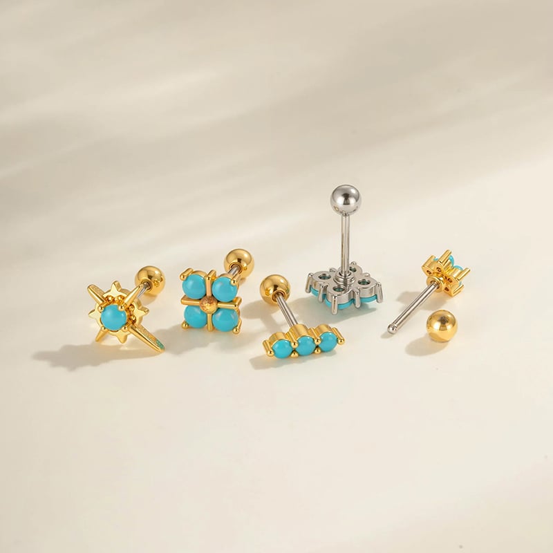 1 Piece Copper Gold Color Natural Stone Piercing Earring Picture3