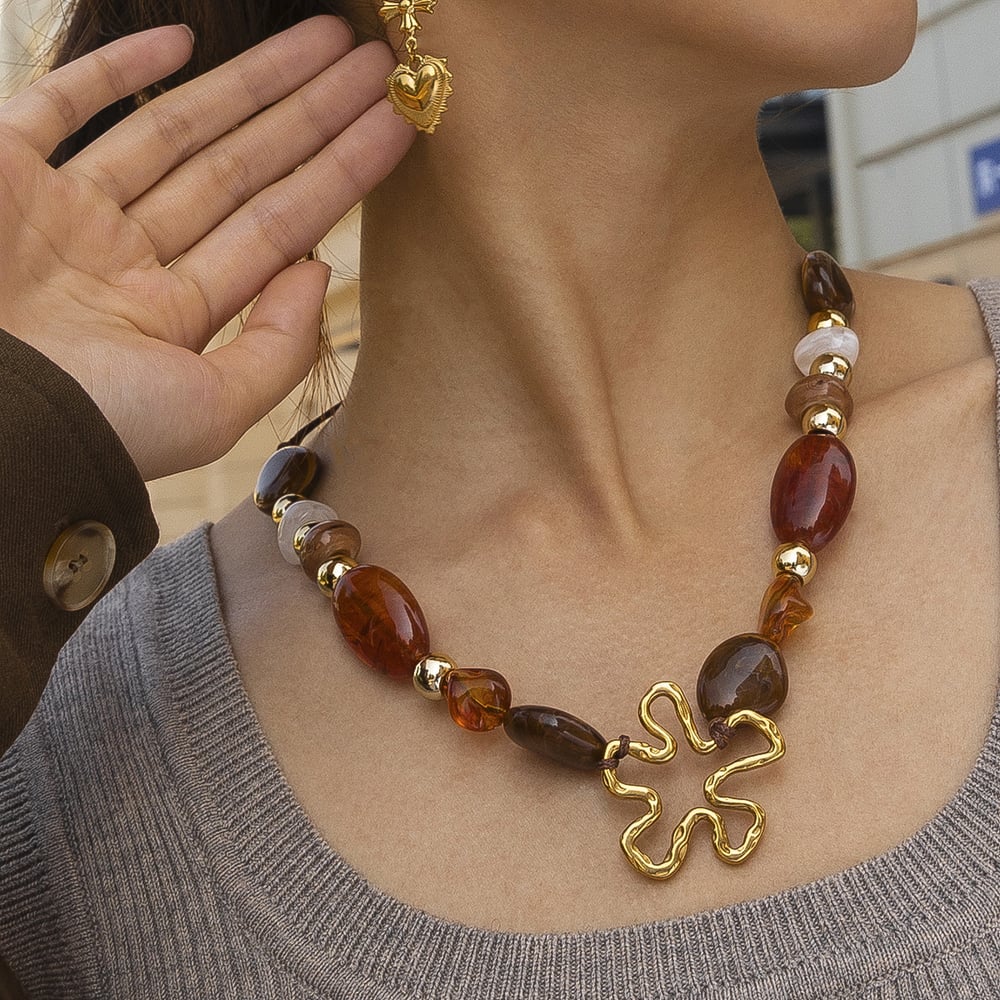 1 Piece Flower Shape Stainless Steel Acrylic Beaded Necklace h5Picture4