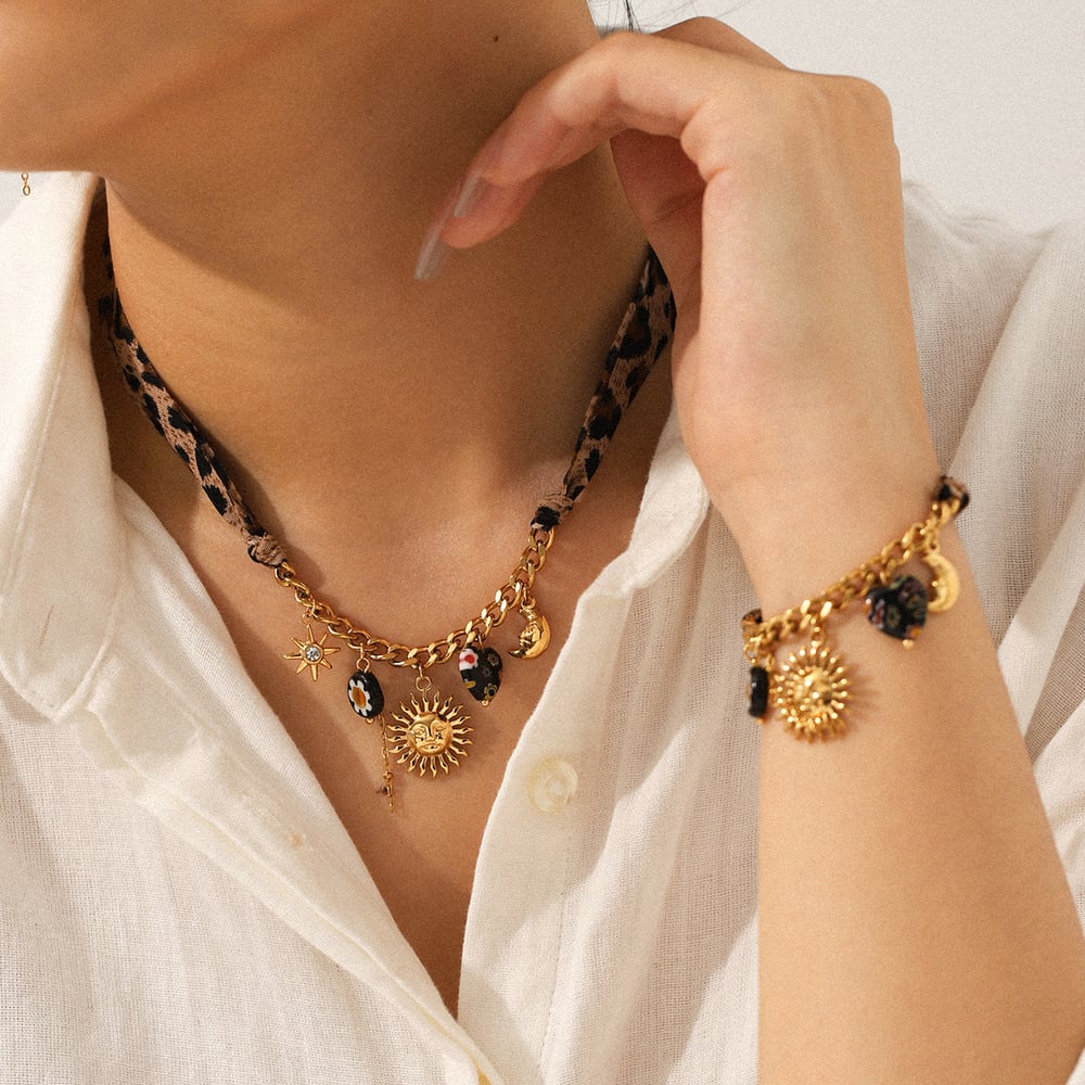 1 Piece  Flower Sun Stainless Steel  Gold Color  Women's Jewelry Set h5Picture4