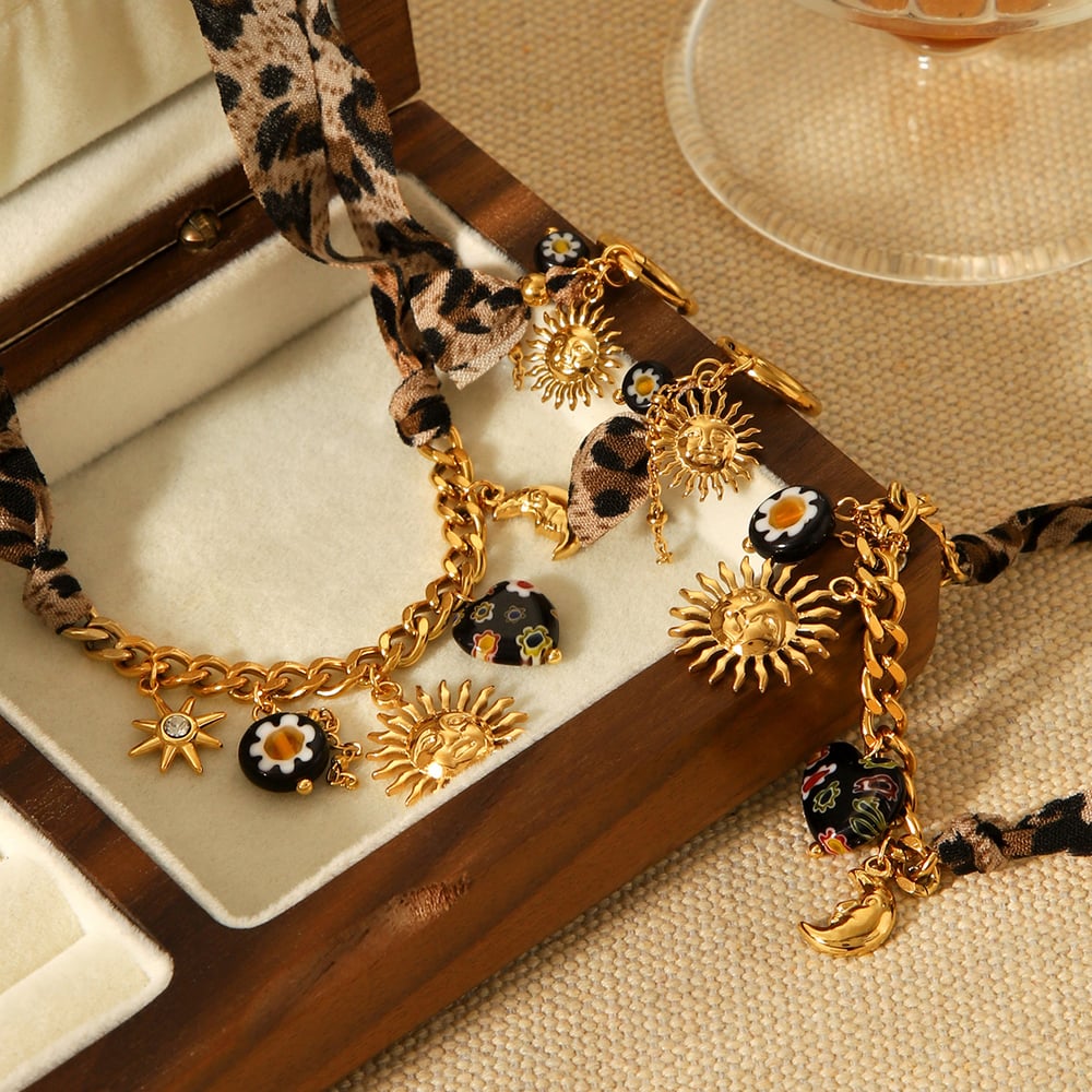 1 Piece  Flower Sun Stainless Steel  Gold Color  Women's Jewelry Set h5Picture5