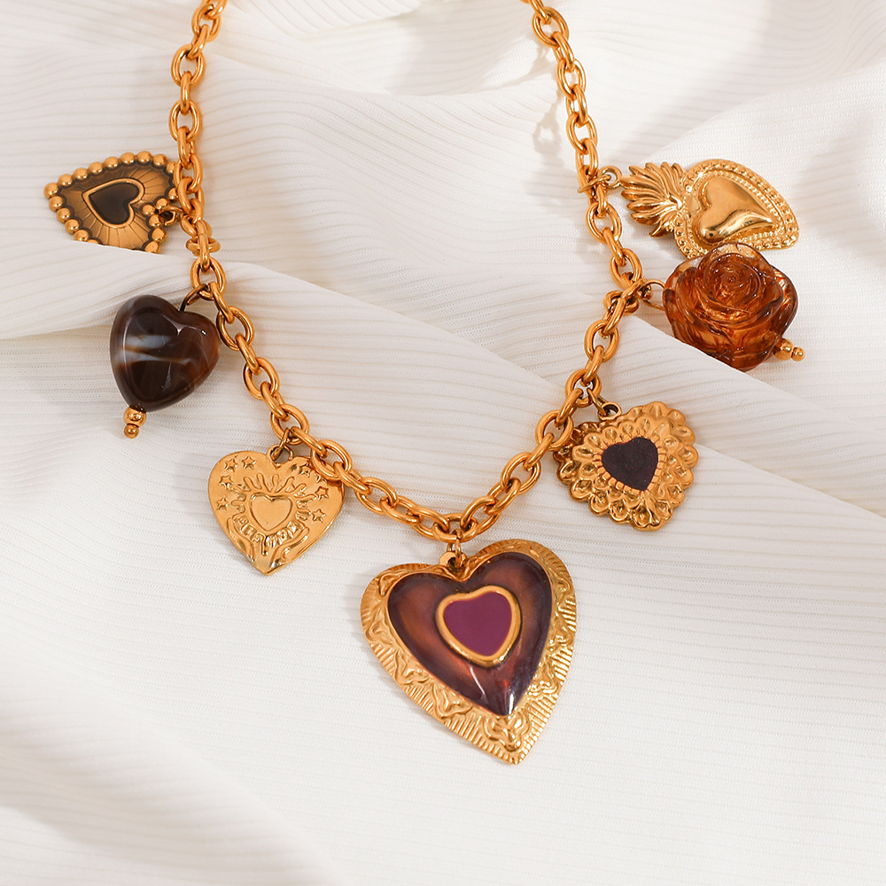 1 Stück romantische DIY Blume Herz Edelstahl Damen Anhänger Halsketten Bild4