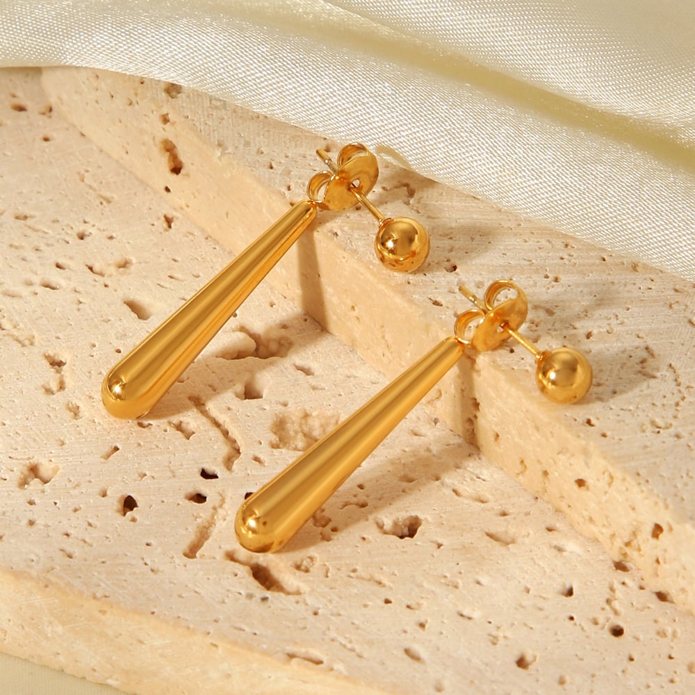 1 Pair Droplet Stainless Steel Gold Color Stud Earrings Picture4