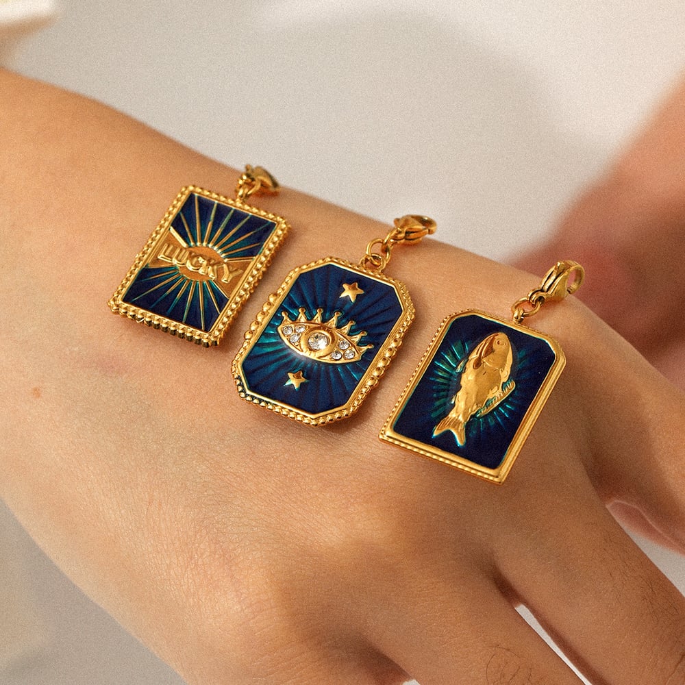 1 Stück Teufelsauge Stern Mond Edelstahl Gold Farbe Zirkon Damen Anhänger Bild4