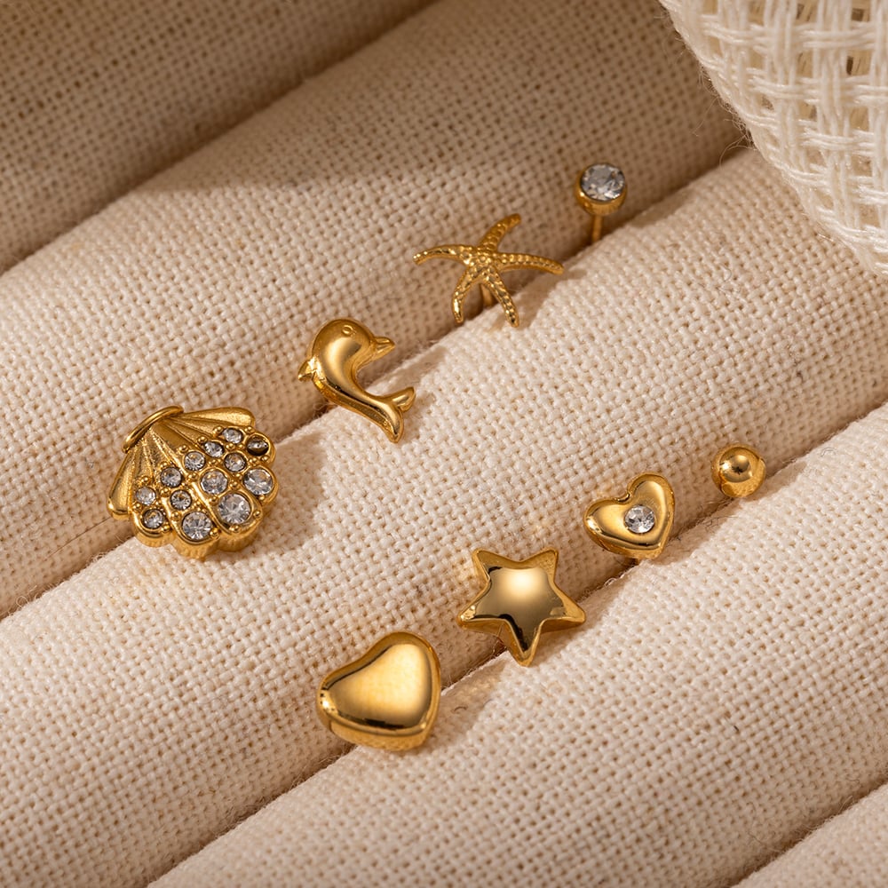 1 Set Heart Star Moon Stainless Steel Gold Color Stud Earrings h5Picture4