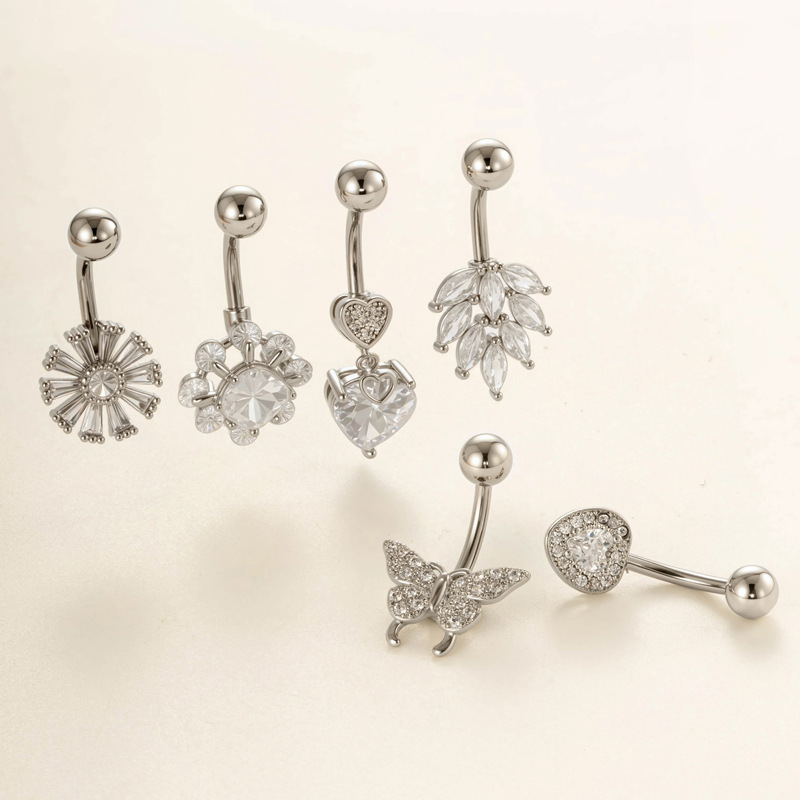 1 Stück Stilvolle Blume Herz Schmetterling Kupfer Gold Farbe Zirkon Bauchnabelpiercings Bild5