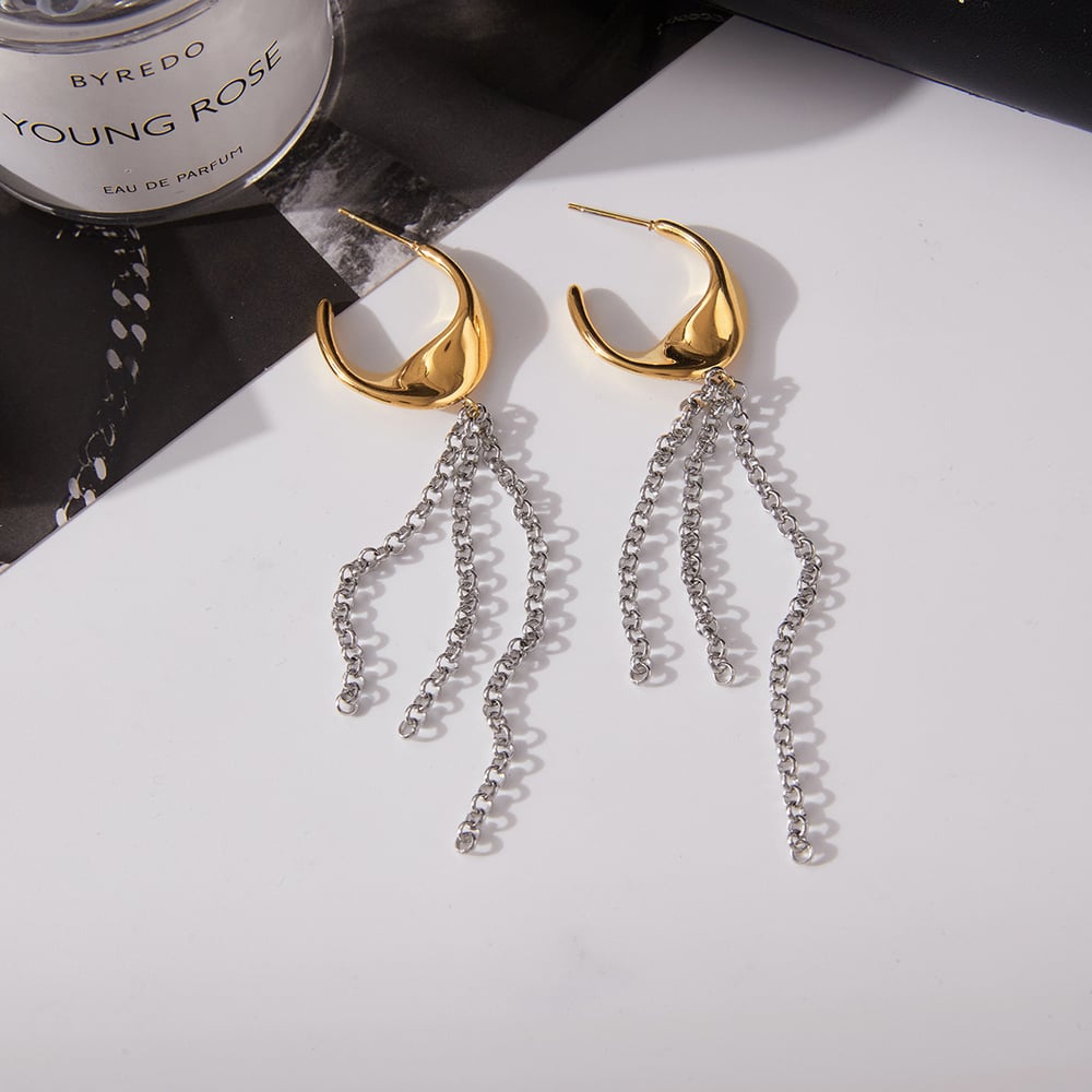 1 par de pendientes colgantes minimalistas de acero inoxidable con borlas en colores dorado y plateado para mujer h5Imagen5