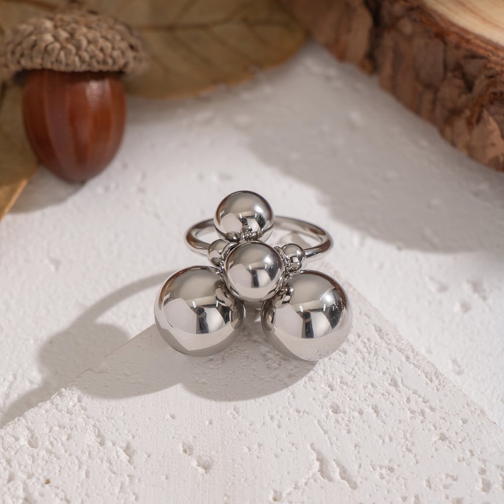 1 Piece Beads Stainless Steel Gold Color Statement Ring Picture6