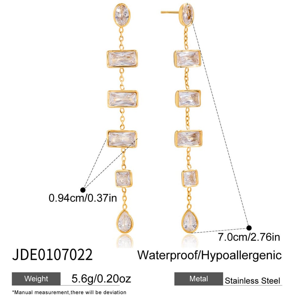 1 Pair Exquisite Rectangle Stainless Steel Gold Color Zircon Women's Dangle Earrings h5Picture2