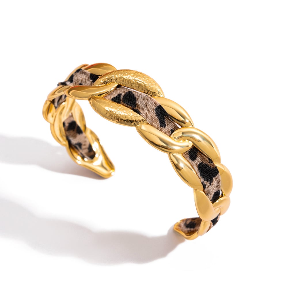 1 Piece Sexy Twist Leopard Print Stainless Steel Gold Color Women's Cuff Bracelets 