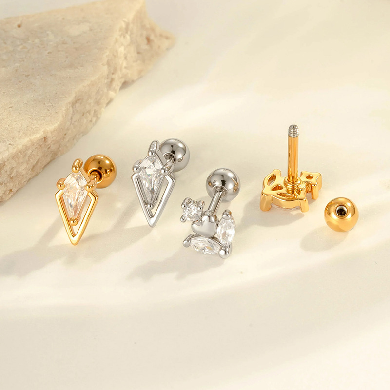 1 Stück Exquisite Herz Kupfer Gold Farbe Zirkon Damen Piercing Ohrringe Bild3