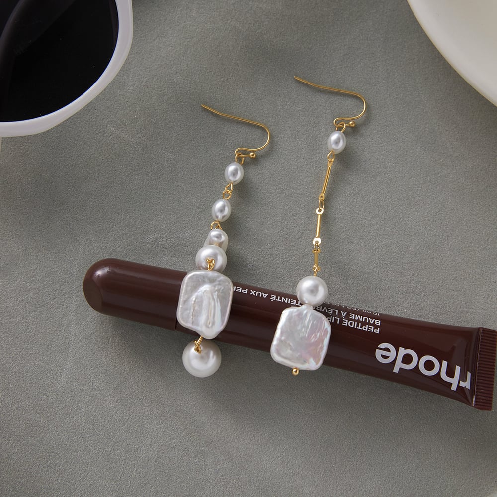 1 Pair Elegant Beads Stainless Steel Gold Color Women's Drop Earrings h5Picture6