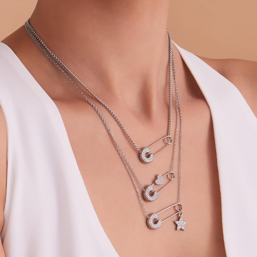 Tägliche Büroklammer Edelstahl Gold Farbe Damen Anhänger Halsketten h5Bild2