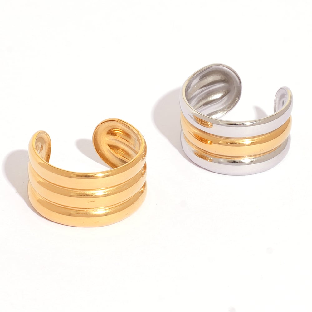 1 Piece Classic Strip Stainless Steel Gold&Silver Color Statement Rings h5Picture4