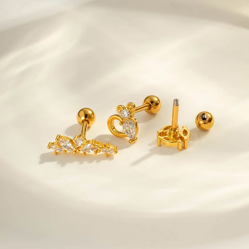 1 Piece Flower Copper Gold Color Zircon Piercing Earring Picture3