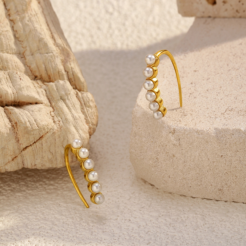 1 Pair Irregular Shape Stainless Steel Pearl Gold Color Stud Earrings h5Picture4