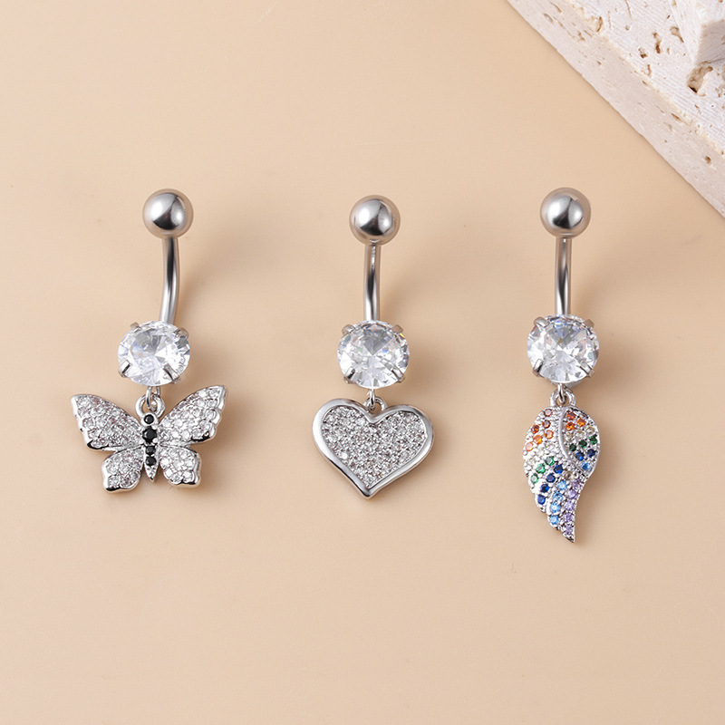 1 Piece Heart Butterfly Copper Zircon Navel Piercing Picture4