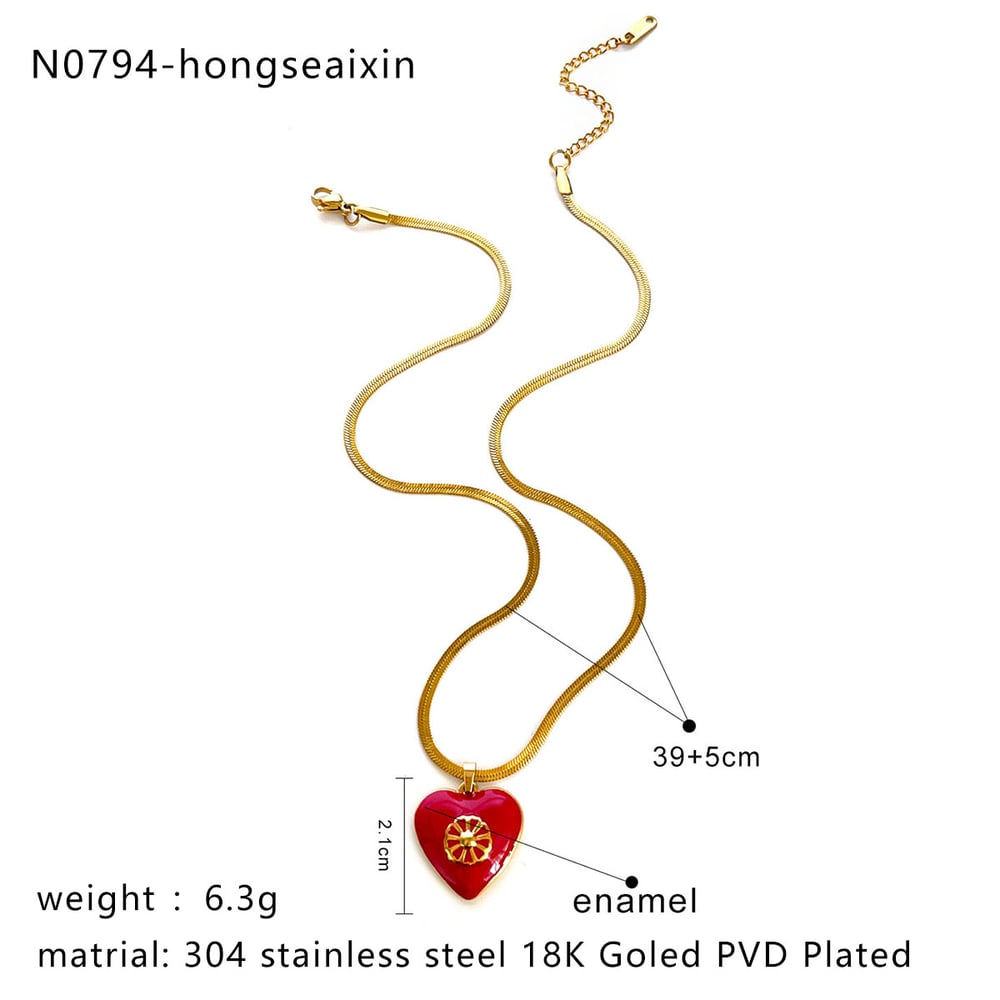 1 Piece Enamel Heart Stainless Steel Gold Color Pendant Necklace h5Picture2