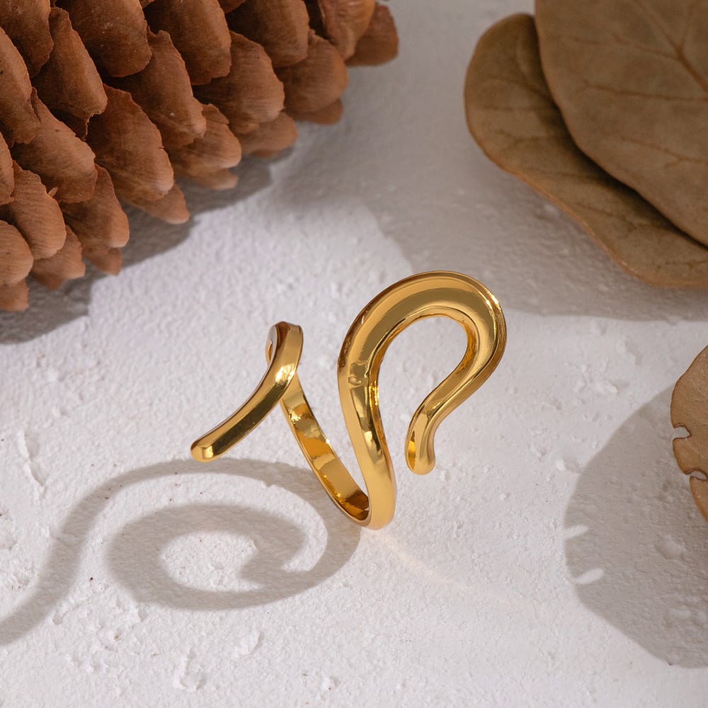 1 Piece Irregular Line Shape Stainless Steel Gold Color Minimalist Ring Picture2
