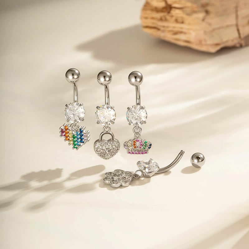 1 Piece Flower Heart Star Copper Zircon Navel Piercing Picture3