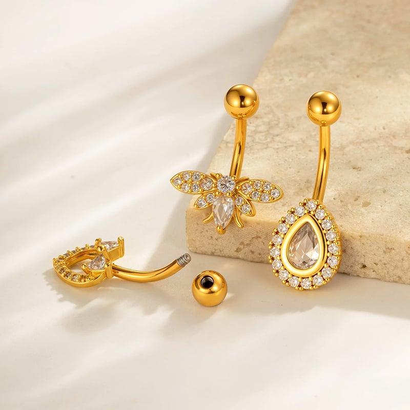 1 Stück Bogenknoten Kupfer Gold Farbe Zirkon Bauchnabelpiercings Bild4