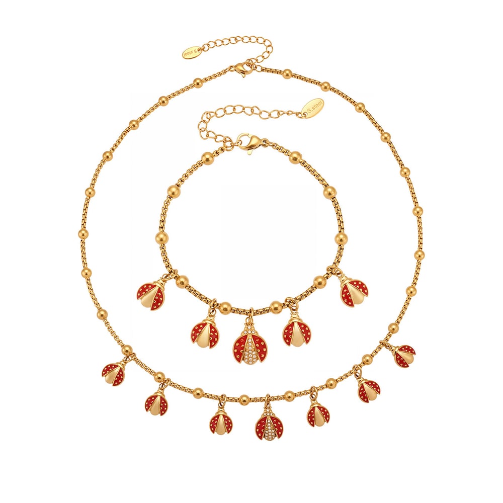 Exquisite Beetle Stainless Steel Gold Color Zircon Women's Jewelry Sets Picture7