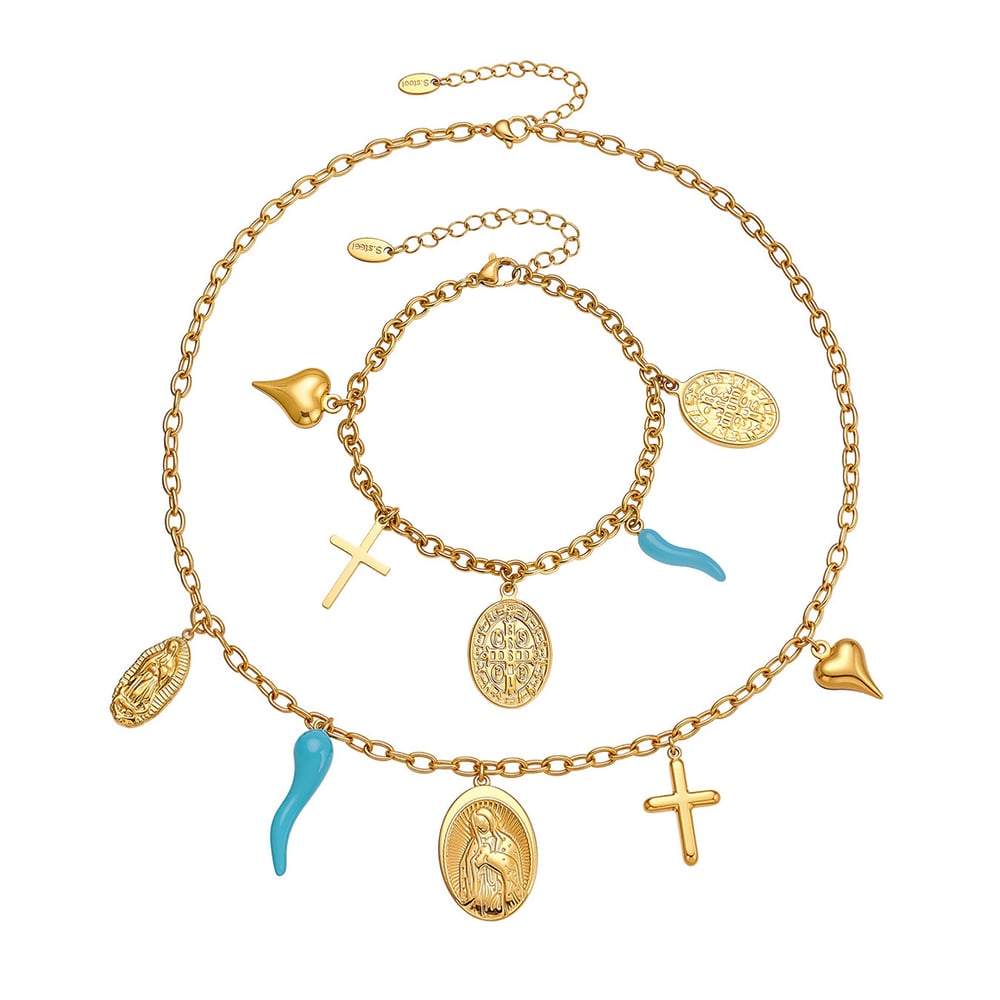 Luxuriöse Serie Retro Madonna Edelstahl Gold Farbe Damen Schmuck Sets h5Bild7