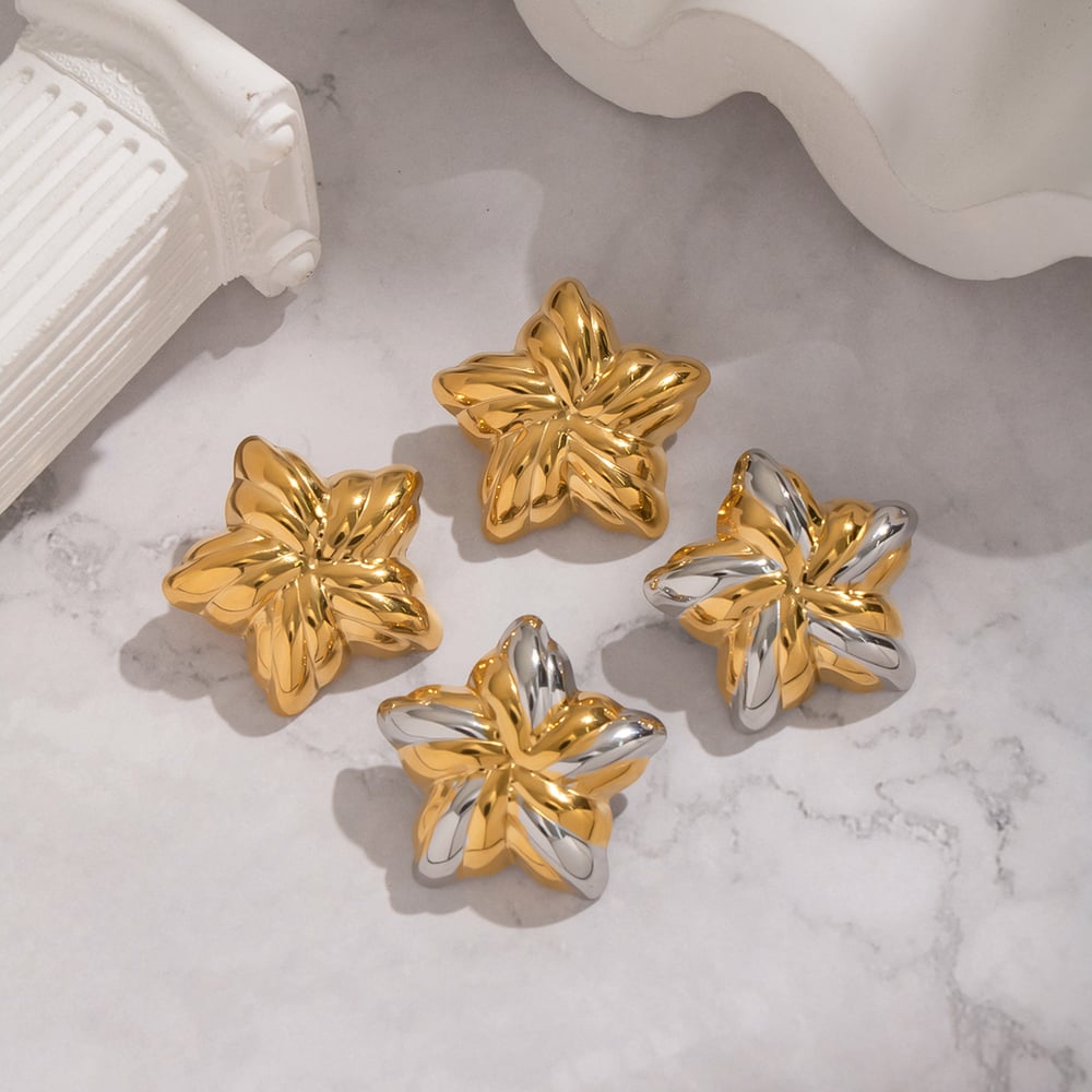 1 Pair Flower Mixed Gold Stainless Steel Stud Earrings Picture3