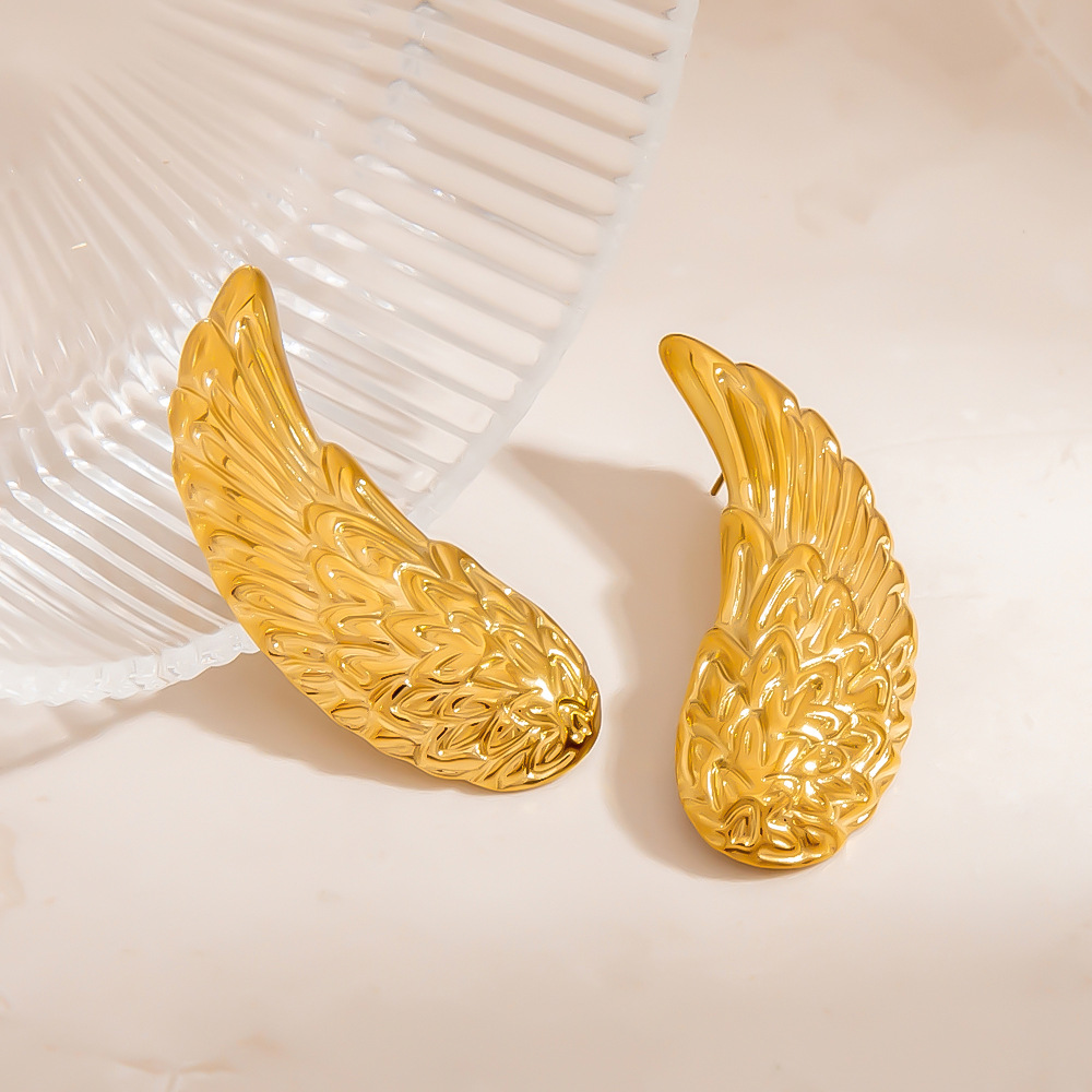 1 Pair Punk Wings Stainless Steel Gold Color Stud Earrings h5Picture4