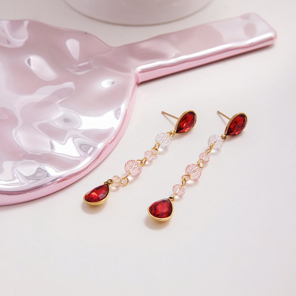 1 Pair Luxurious Red Droplet Stainless Steel Gold Color Women's Drop Earrings Picture5