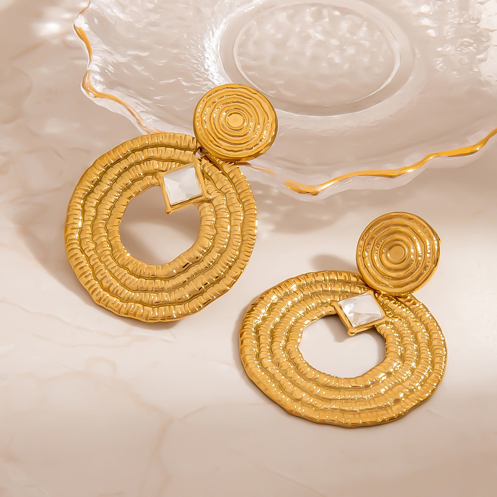 1 Pair Punk Circle Stainless Steel Gold Color Drop Earrings h5Picture3