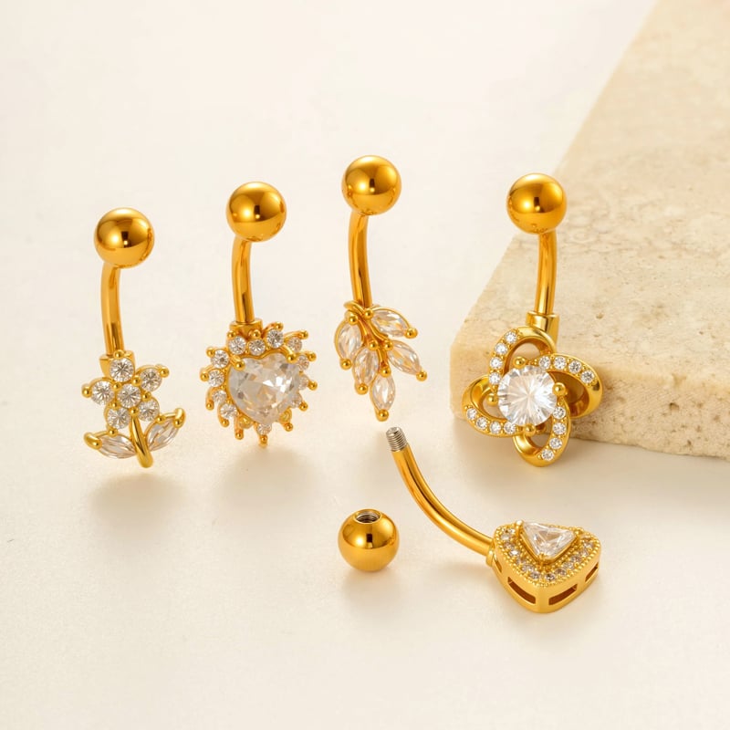 1 Stück Tägliches Dreieck Kupfer Gold Farbe Zirkon Bauchnabelpiercings Bild3