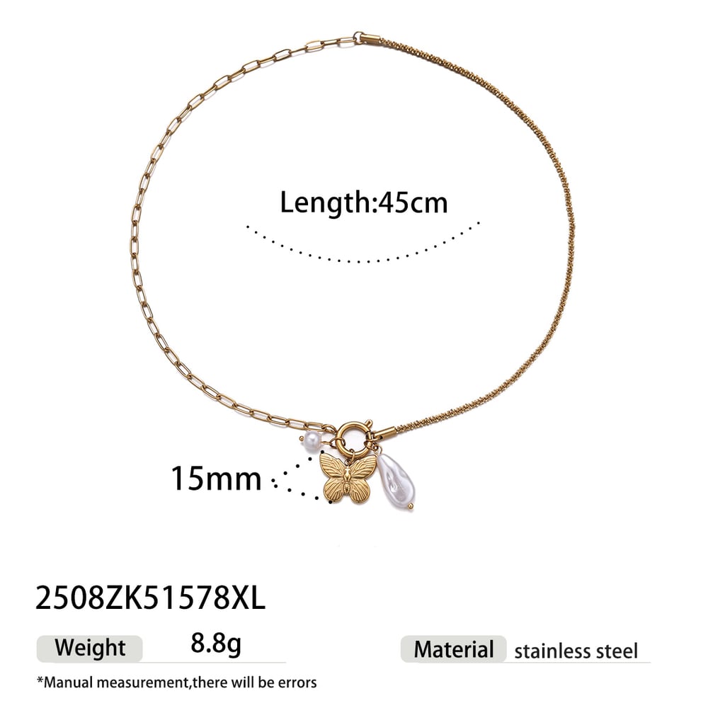 Collana con ciondolo a forma di fiore e farfalla in acciaio inossidabile color oro, 1 pezzo 