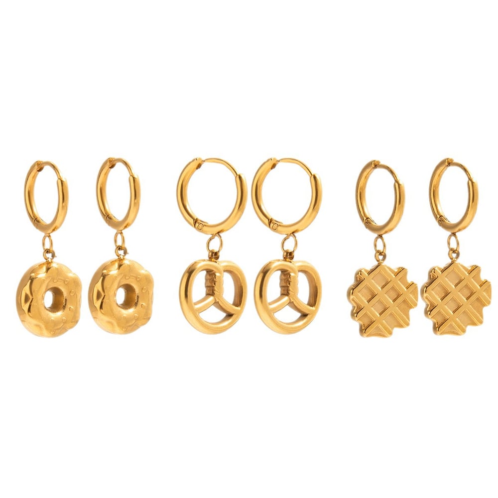 1 Pair Romantic Doughnut Stainless Steel Gold Color Women's Drop Earrings Picture8