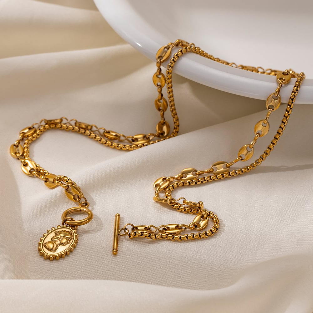 1 Parça Paslanmaz Çelik Altın Renkli Katmanlı Kolye h5Resim4